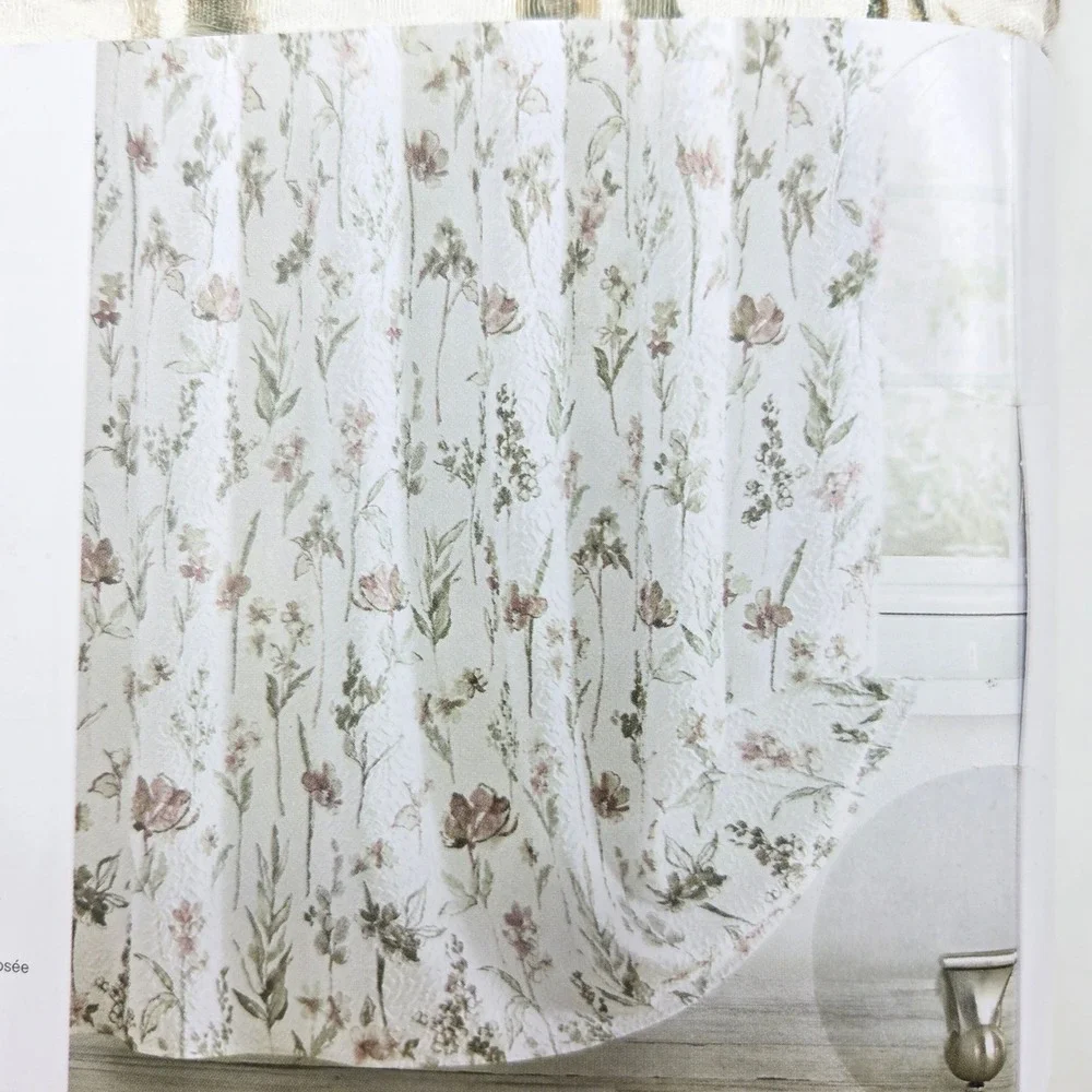 DKNY Chelsea Floral Shower Curtain Ivory Multi 72x72 Cotton Waffle Weave